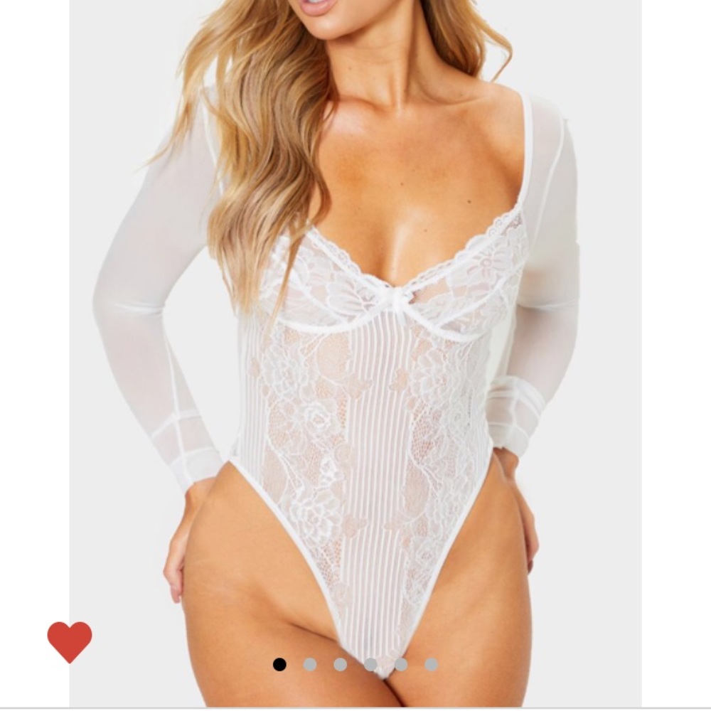 White Mesh Lace Bodysuit